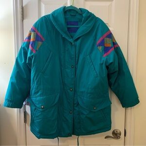Quilt block Teal and Pink London Fog Jacket sz M